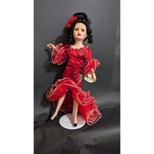 Brass Key 1999 Flamenco Doll Red Gown Dancing Through The Centuries 15”